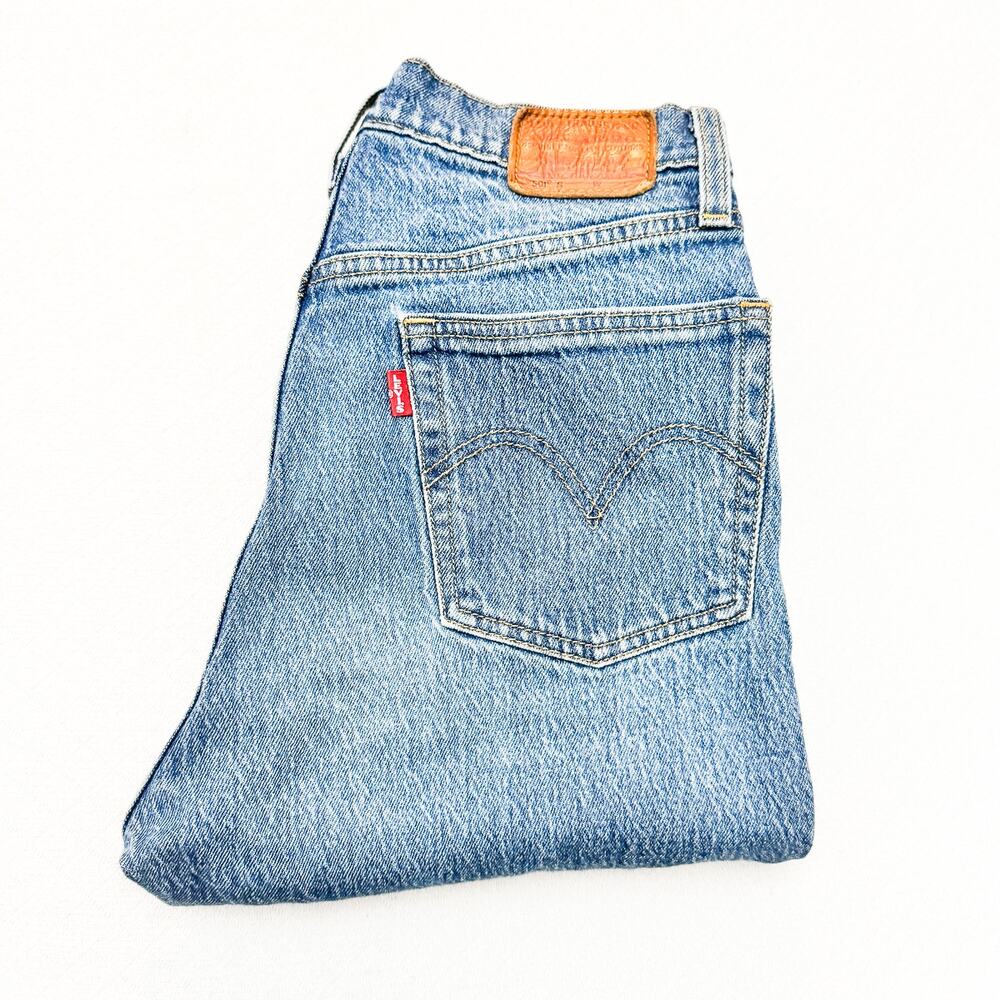 Levi's 501 S Skinny Button Fly Raw Hem Medium Wash Denim Jeans Size 25